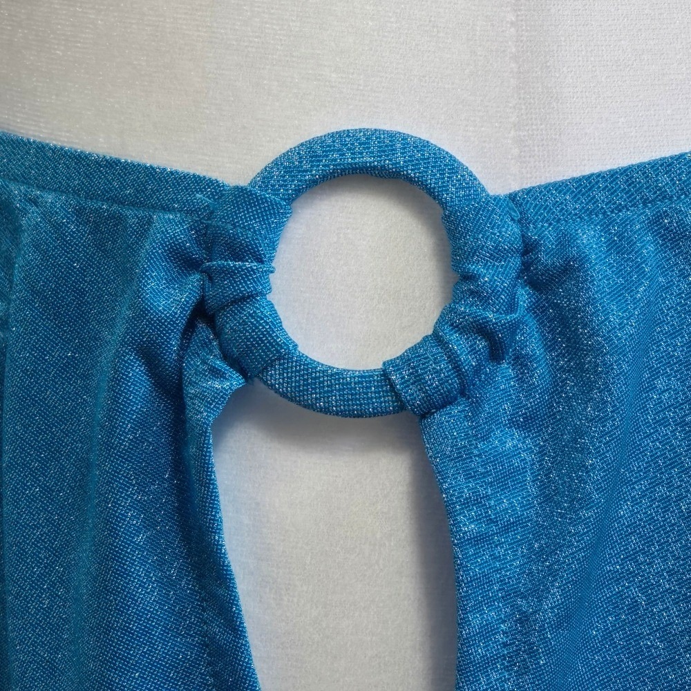 Aqua Blue Shimmer Sparkle Wrap Mini Skirt Swimsuit Cover Up Size Medium - Picture 5 of 8